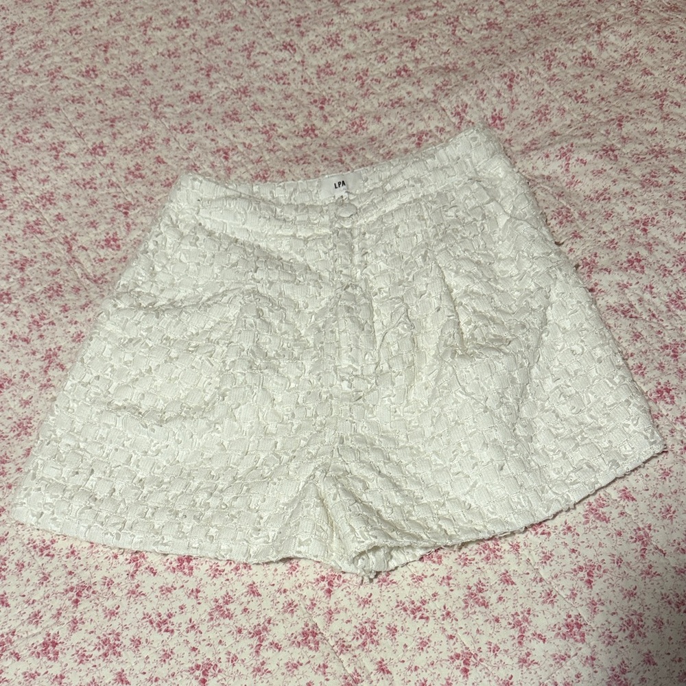 LPA Cream Lace High Waist Shorts